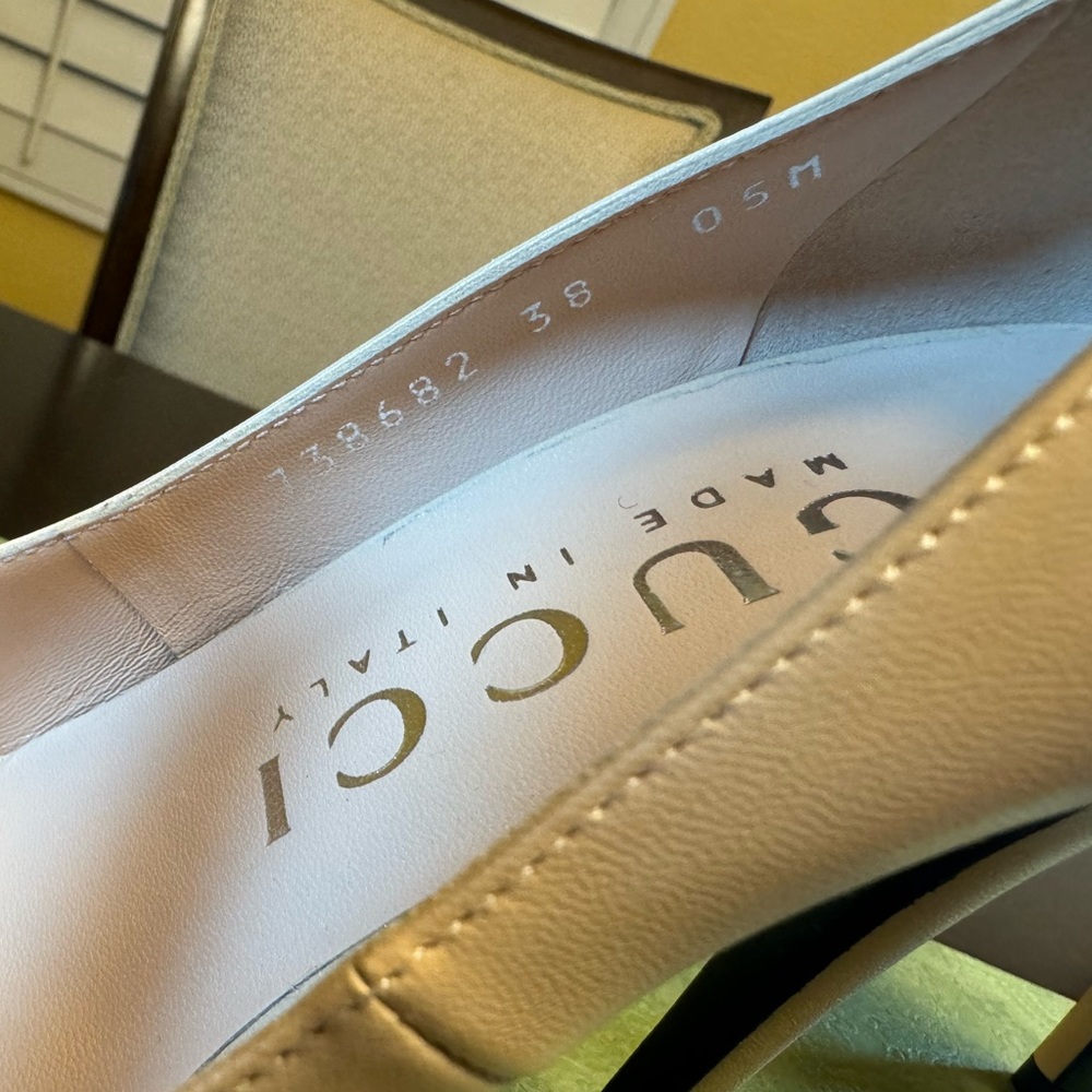 New Gucci GG High Heel Leather Beige Pumps Shoes 38 / US 8 - Picture 16 of 16